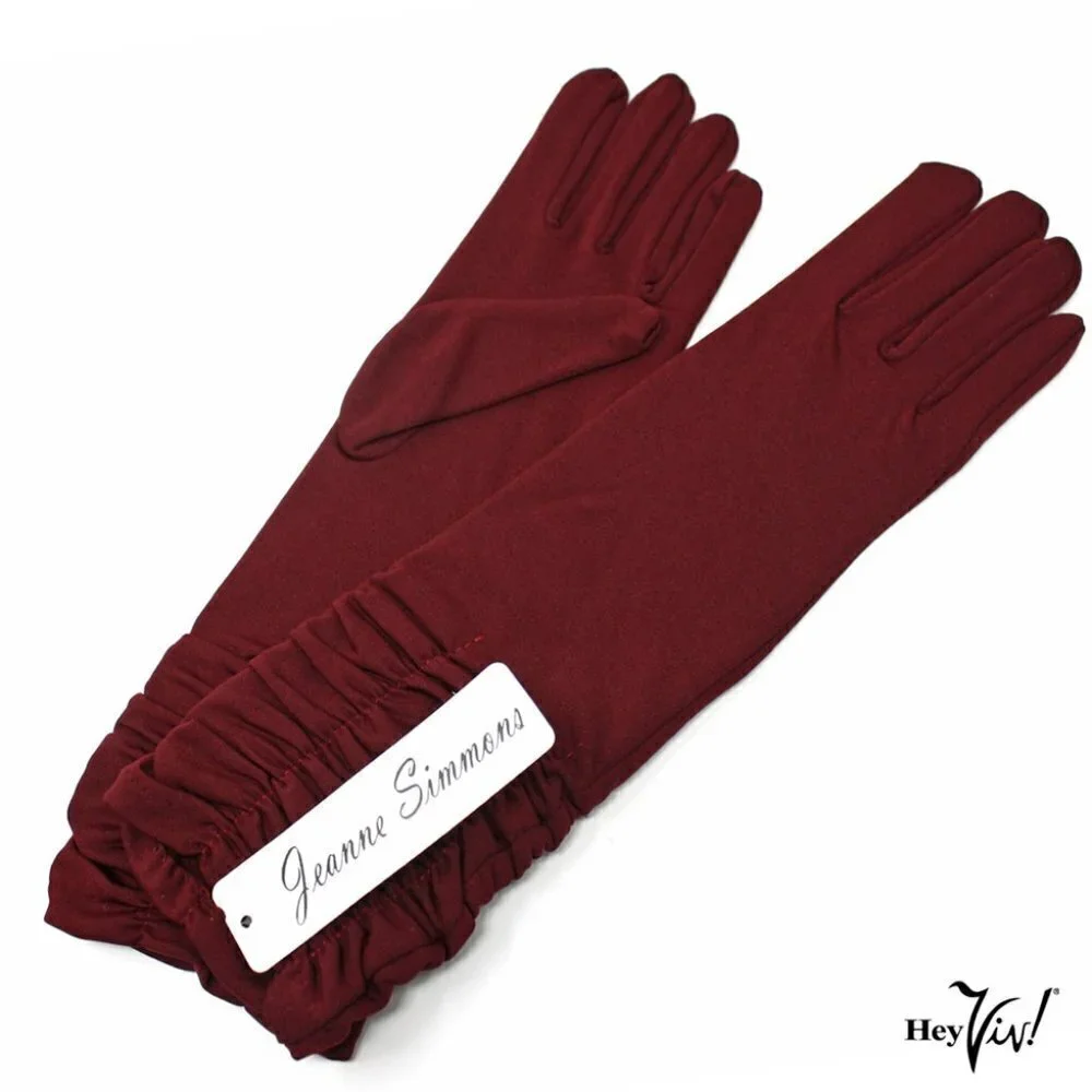 Burgundy Mid Arm Length Gloves Soft Stretch Retro Church Prom Party - Hey Viv